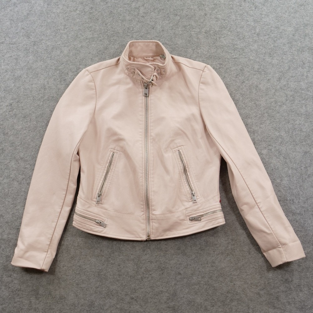 Levis Jacket Womens Small Pink Faux Leather Moto Biker Zip Up Grunge 90s Retro